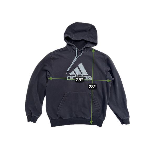 2000s Adidas Embroidered Logo Hoodie Sweatshirt Streetwear Faded Black | Size L - Picture 8 of 8